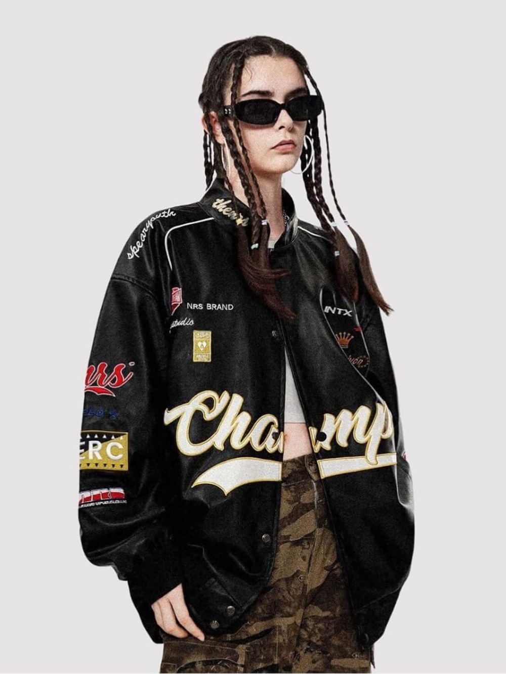 Aelfric Eden Faux Leather Racing Jacket Oversized Motorcycle Biker